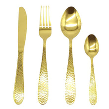 Load image into Gallery viewer, Cutlery Sets Stainless Steel Hammered Effect Handle Gold Glim&amp;Glam
