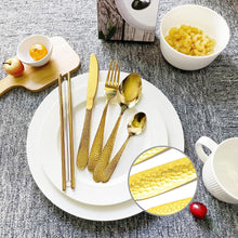 Load image into Gallery viewer, Cutlery Sets Stainless Steel Hammered Effect Handle Gold Glim&amp;Glam
