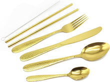 Load image into Gallery viewer, Cutlery Sets Stainless Steel Hammered Effect Handle Gold Glim&amp;Glam
