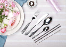 Load image into Gallery viewer, Cutlery Sets Stainless Steel Hammered Effect Handle Silver Glim&amp;Glam
