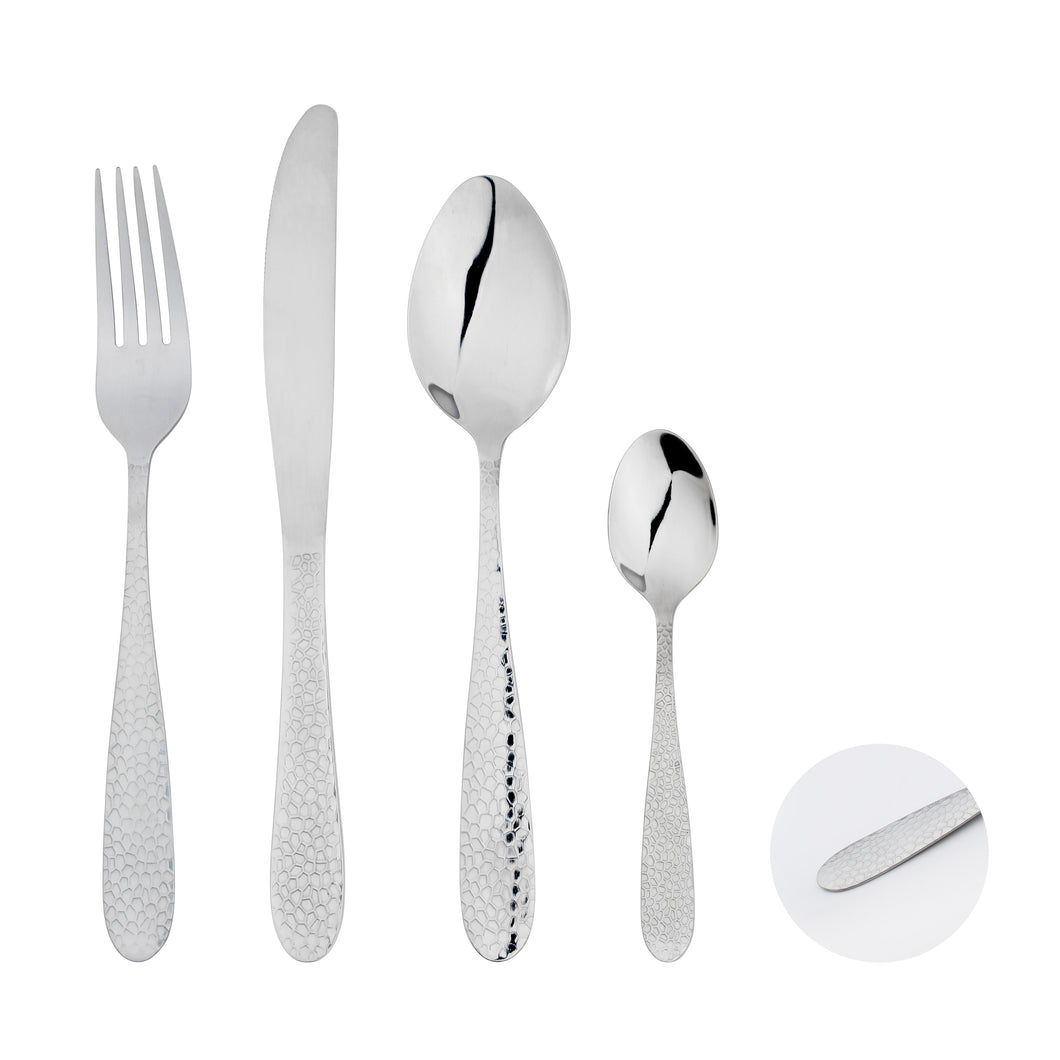 Cutlery Sets Stainless Steel Hammered Effect Handle Silver Glim&Glam