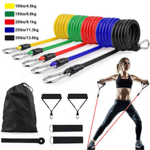 Load image into Gallery viewer, NT Home Fitness Accessory Resistance Tube Resistant Bands Set (11 PCS) With Carrying Bag Muscle Building Strength Training Yoga Pull Rope Home Gym Equipment
