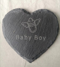 Load image into Gallery viewer, Slate Coasters Heart &quot;Baby Boy&quot; Baby Girl&quot; Personalised Craft Design Table Drinks Mat 11cm
