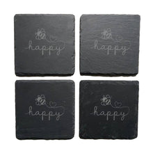 Load image into Gallery viewer, Slate Coasters Square &quot;Bee Happy&quot; Personalised Craft Design Table Drinks Mat 10cm
