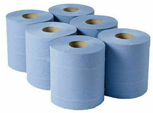 Paper Towel Kitchen Roll Blue Centre Feed 2ply Wiper 80 Metre 6 Rolls 