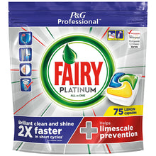 Load image into Gallery viewer, Fairy Dishwasher Capsules Platinum ALL IN ONE 75 Lemon Cap Limescale Prevention x3 Packs
