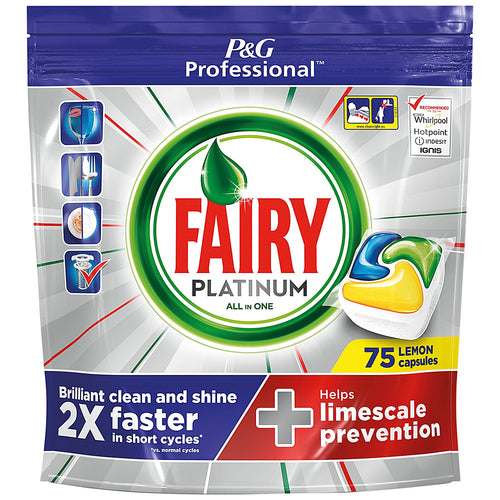 Fairy Dishwasher Capsules Platinum ALL IN ONE 75 Lemon Cap Limescale Prevention x3 Packs