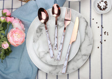 Load image into Gallery viewer, cutlery sets rose gold marble effect handle glim&amp;glam
