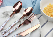 Load image into Gallery viewer, Cutlery Sets Stainless Steel Rose Gold Knife Fork Spoon Set Marble Handle Glim&amp;Glam
