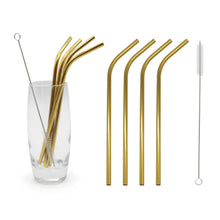 Load image into Gallery viewer, Straws Brush Drinks Set Stainless Steel Eco-friendly Glim&amp;Glam
