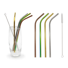 Load image into Gallery viewer, Straws Brush Drinks Set Stainless Steel Eco-friendly Glim&amp;Glam
